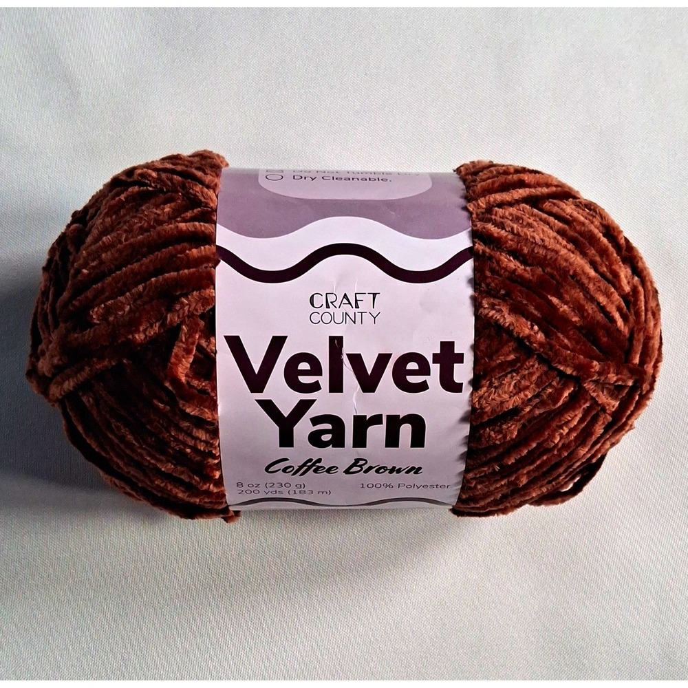 Craft County Coffee Brown Velvet Yarn Bulky 5 Chenille 100% Polyester Skein